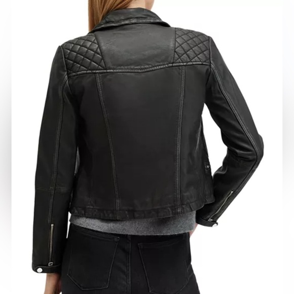 AllSaints cargo distressed leather moto jacket black 4 - Picture 3 of 13